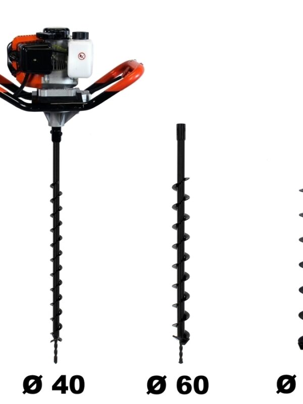 Tarière thermique 3 CV 52 cm3 + lot de 3 mèches (40, 60 et 80 mm) – Image 2