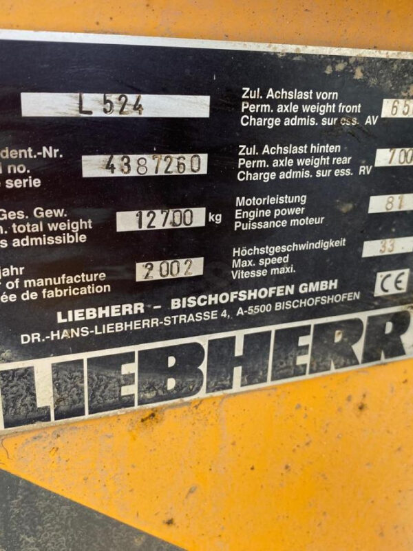 Chargeuse L524 10T sur pneus Liebherr – Image 15