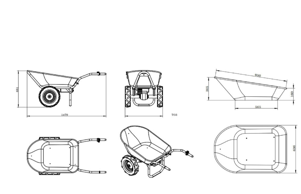 Torros Brouette électrique 2 roues motrices 100L 260KG - batterie 40V / 6Ah – Image 5