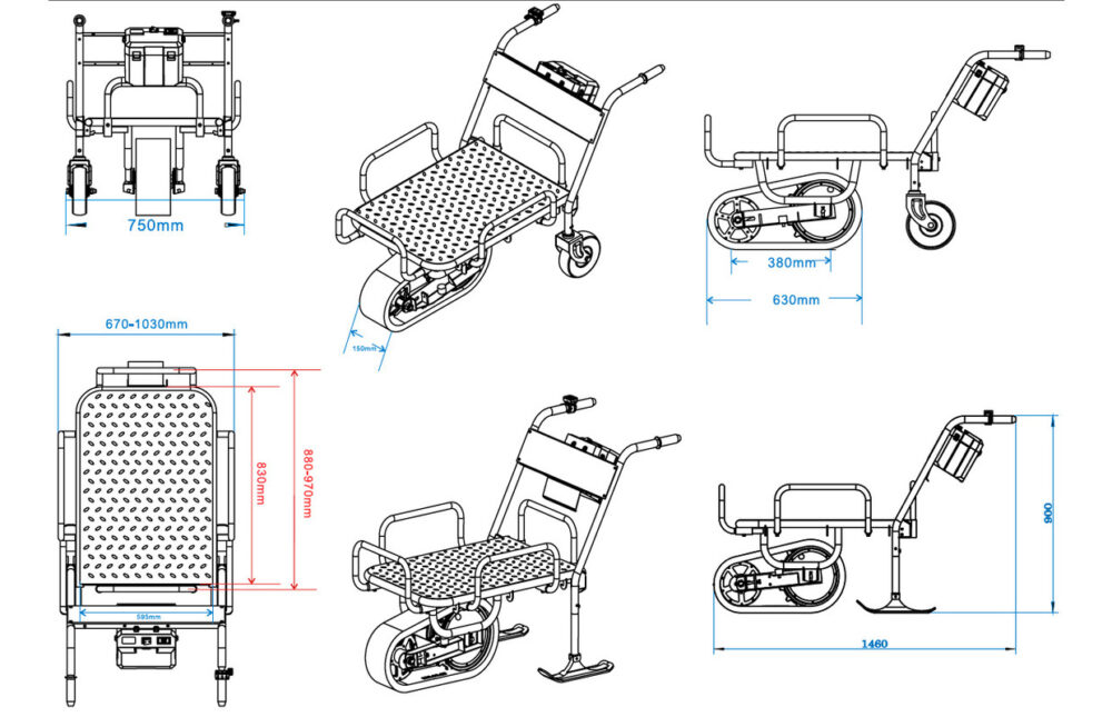 Torros Brouette électrique à plateau 150kg ERP150 sur chenille avec roues et skis – Image 14